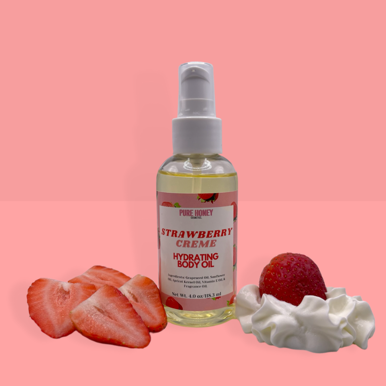 Strawberry Creme Hydrating Body Oil Pure Honey Cosmetics